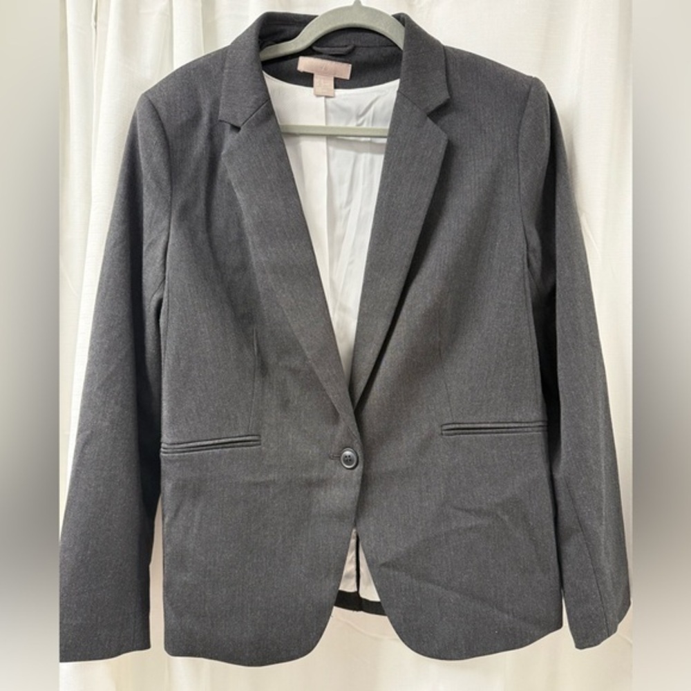 H&M+ Gray Tailored Blazer One Button Career Jacket Size 16